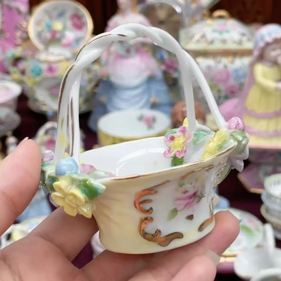 Ceramics Flower Jewelry Storage Box Vase Teapot Flower Basket Jewelry Case Storage Jewelry Organizer Display Home Decor Ornament