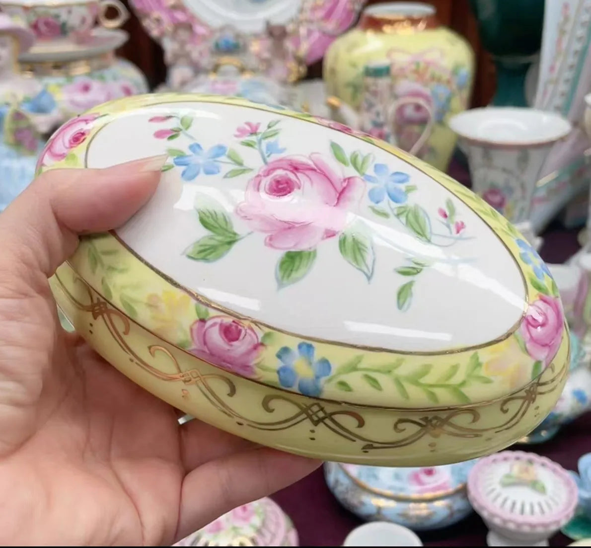 Ceramics Flower Jewelry Storage Box Vase Teapot Flower Basket Jewelry Case Storage Jewelry Organizer Display Home Decor Ornament